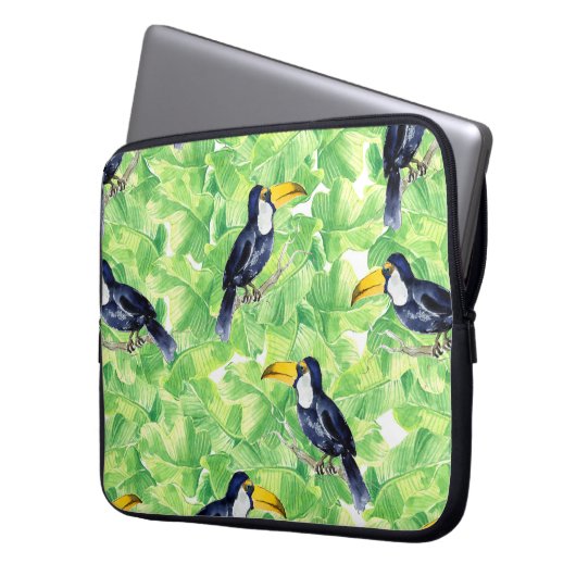 Nahtlose Aquarellmuster mit Toucan l Laptopschutzhülle (Vorderseite Links)