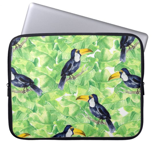 Nahtlose Aquarellmuster mit Toucan l Laptopschutzhülle (Vorderseite)