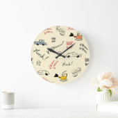 Nahtlose Autokizzen: Kinderblatt Große Wanduhr (Zuhause)