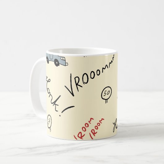 Nahtlose Autokizzen: Kinderblatt Kaffeetasse (Vorderseite Links)