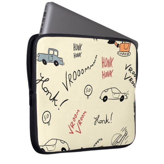 Nahtlose Autokizzen: Kinderblatt Laptopschutzhülle (Vorne Rechts)