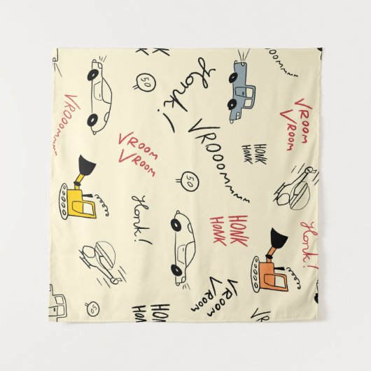 Nahtlose Autokizzen: Kinderblatt Wandteppich (Vorderseite (Horizontal))