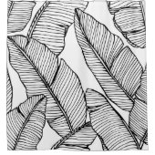 Nahtlose Bananenblattmuster im Hintergrund. Schwar Duschvorhang (Vorderseite)