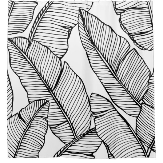 Nahtlose Bananenblattmuster im Hintergrund. Schwar Duschvorhang (Vorderseite)