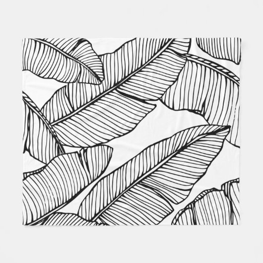 Nahtlose Bananenblattmuster im Hintergrund. Schwar Fleecedecke (Vorderseite (Horizontal))