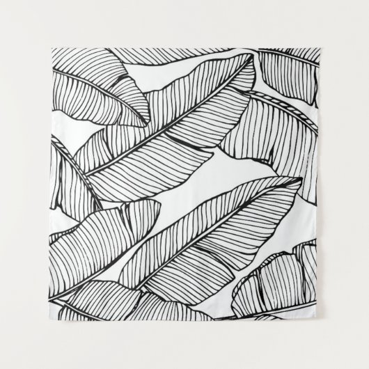 Nahtlose Bananenblattmuster im Hintergrund. Schwar Wandteppich (Vorderseite (Horizontal))