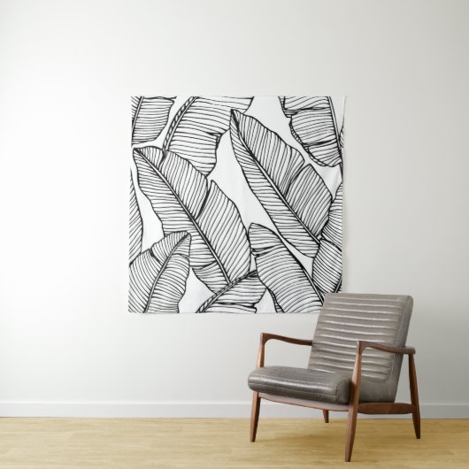 Nahtlose Bananenblattmuster im Hintergrund. Schwar Wandteppich (Beispiel)