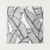 Nahtlose Bananenblattmuster im Hintergrund. Schwar Wandteppich (Vorderseite)