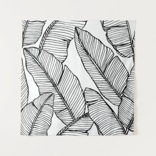 Nahtlose Bananenblattmuster im Hintergrund. Schwar Wandteppich (Vorderseite)