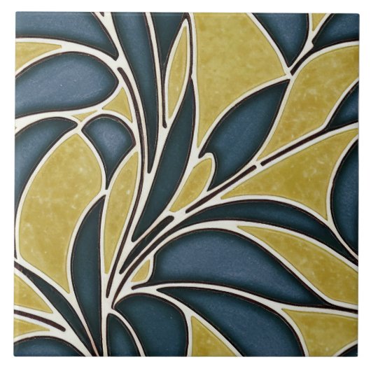 Nahtlose Bio Muster in Blau und Gelb Fliese (Vorderseite)