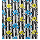 Nahtlose bläulich-gelbe Blumen graue Blätter. Duschvorhang (Vorderseite)