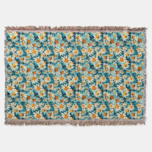 Nahtlose Blume in Blau, Weiß und Gelb Decke
