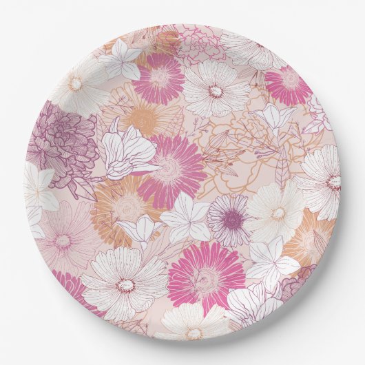 Nahtlose Blume Pappteller (Vorderseite)