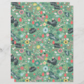 Nahtlose Blume und Libellen-Muster auf Grün (Vorne/Hinten)