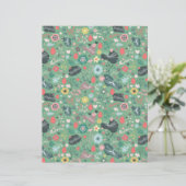 Nahtlose Blume und Libellen-Muster auf Grün (Stehend Vorderseite)