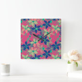 Nahtlose blumengeschmückte Blume im Sommer rot Quadratische Wanduhr (Zuhause)