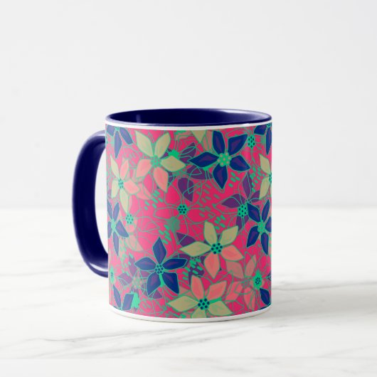 Nahtlose blumengeschmückte Blume im Sommer rot Tasse (Vorderseite Links)