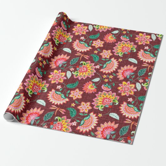 Nahtlose, blumengeschmückte Vintage Klassik mit Vi Geschenkpapier (Ungerollt)