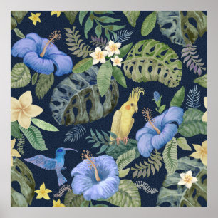Nahtlose Blumenmuster aus handgemalten Wasserkohle Poster
