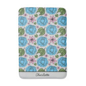 Nahtlose Blumenmuster, blau und rosa, personalisie Badematte (Vorderseite Vertikal)