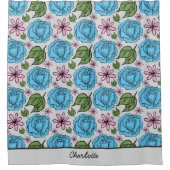 Nahtlose Blumenmuster, blau und rosa, personalisie Duschvorhang (Vorderseite)