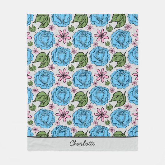 Nahtlose Blumenmuster, blau und rosa, personalisie Fleecedecke (Vorderseite)