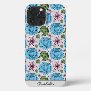 Nahtlose Blumenmuster, blau und rosa, personalisie iPhone 13 Pro Max Hülle