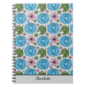 Nahtlose Blumenmuster, blau und rosa, personalisie Notizblock