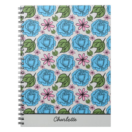 Nahtlose Blumenmuster, blau und rosa, personalisie Notizblock (Vorderseite)