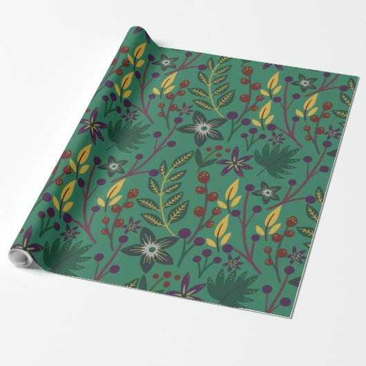 Nahtlose Blumenmuster-Blume mit grünem Hintergrund Geschenkpapier (Ungerollt)