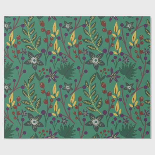 Nahtlose Blumenmuster-Blume mit grünem Hintergrund Geschenkpapier (Flach)