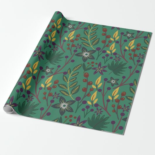 Nahtlose Blumenmuster-Blume mit grünem Hintergrund Geschenkpapier (Ungerollt)