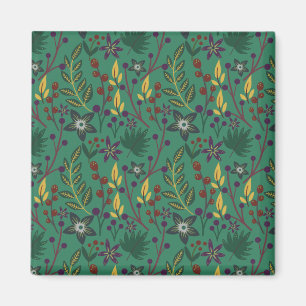 Nahtlose Blumenmuster-Blume mit grünem Hintergrund Magnet