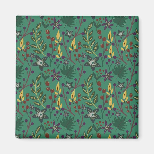Nahtlose Blumenmuster-Blume mit grünem Hintergrund Magnet (Vorne)