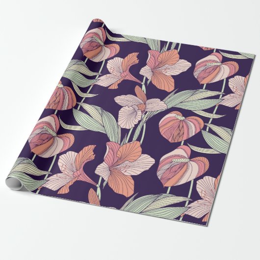 Nahtlose Blumenmuster, Blume, Orchidee, Moderne Geschenkpapier (Ungerollt)