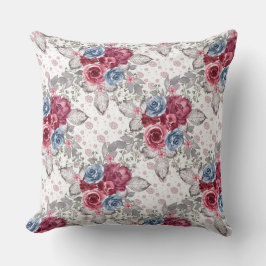 Nahtlose Blumenmuster - Dusty Blue und Burgund  Kissen