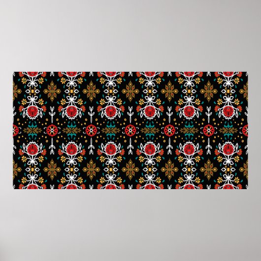 Nahtlose Blumenmuster Folk farbige Blume und  Poster (Vorne)