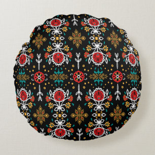 Nahtlose Blumenmuster Folk farbige Blume und  Rundes Kissen