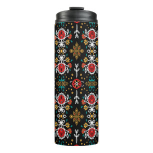 Nahtlose Blumenmuster Folk farbige Blume und Thermosbecher