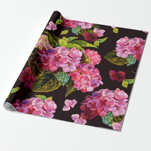 Nahtlose Blumenmuster. Hydrangea auf einem dunklen Geschenkpapier (Ungerollt)