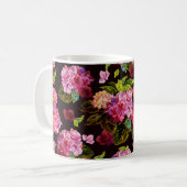 Nahtlose Blumenmuster. Hydrangea auf einem dunklen Kaffeetasse (Vorderseite Links)