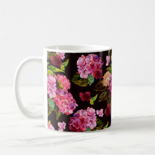 Nahtlose Blumenmuster. Hydrangea auf einem dunklen Kaffeetasse
