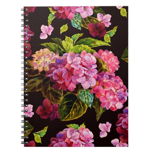 Nahtlose Blumenmuster. Hydrangea auf einem dunklen Notizblock (Vorderseite)