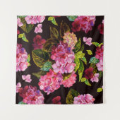 Nahtlose Blumenmuster. Hydrangea auf einem dunklen Wandteppich (Vorderseite (Horizontal))