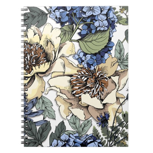 Nahtlose Blumenmuster. Hydrangea, Peony, wildf Notizblock (Vorderseite)