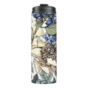 Nahtlose Blumenmuster. Hydrangea, Peony, wildf Thermosbecher