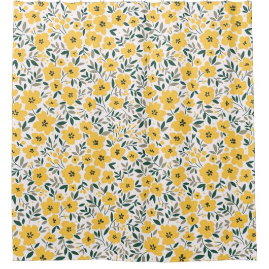 Nahtlose Blumenmuster, kleine gelbe Blumen. Wh Duschvorhang (Vorderseite)