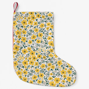 Nahtlose Blumenmuster, kleine gelbe Blumen. Wh Kleiner Weihnachtsstrumpf