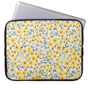 Nahtlose Blumenmuster, kleine gelbe Blumen. Wh Laptopschutzhülle