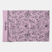 Nahtlose Blumenmuster lila personalisierter Name Geschirrtuch (Horizontal)